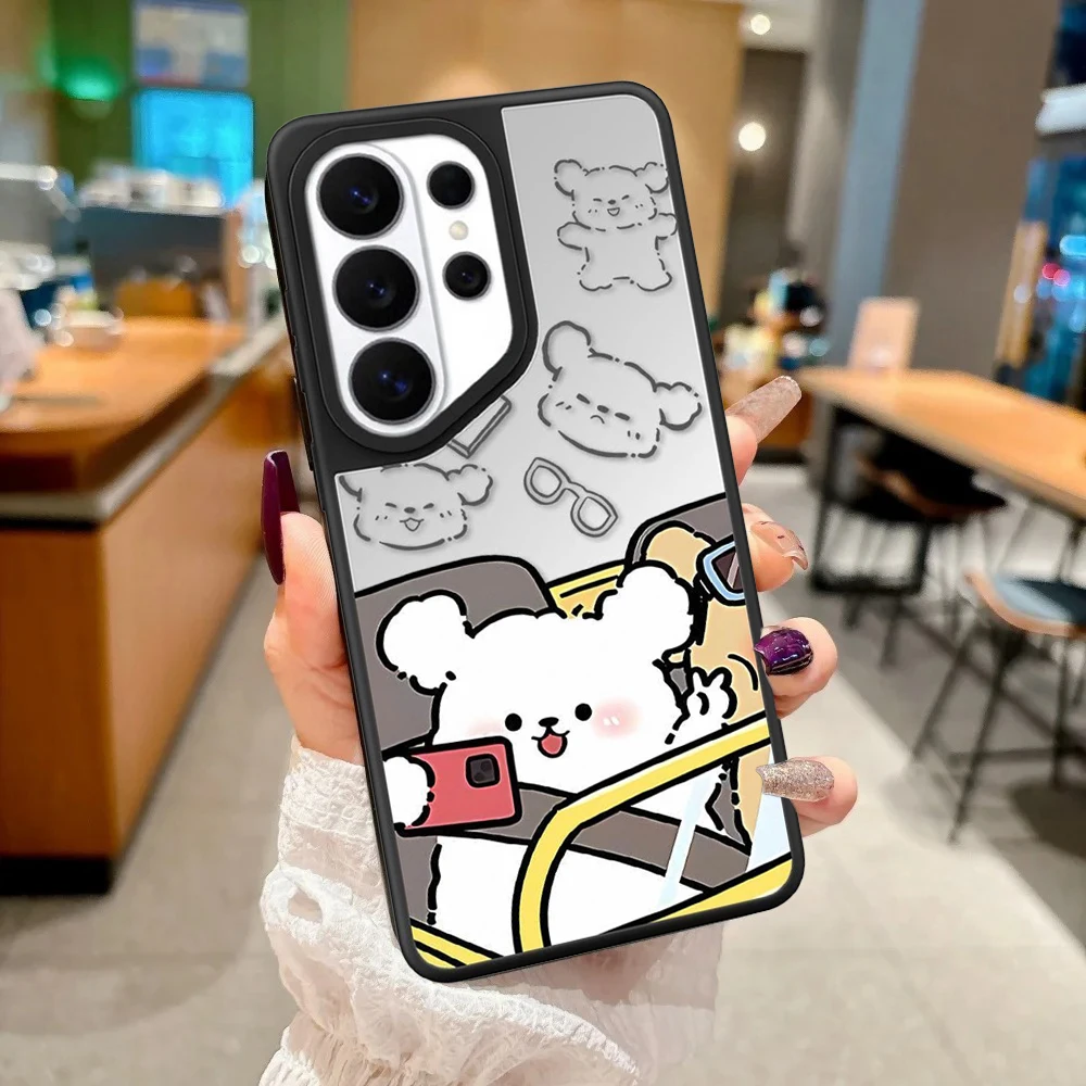 Cartoon Selfie Puppy Mirror Surface Magnetic Phone Cover for Samsung Galaxy S23 S24 S25 S26 Ultra S26+ Plus Case