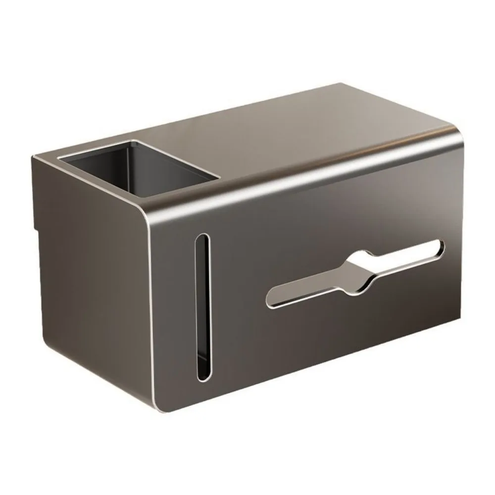 

Carbon Steel Toilet Paper Holder Wall Mounted Punch Free Bathroom Tissue Self with Trash Bag Holder Waterproof Tissue Rack