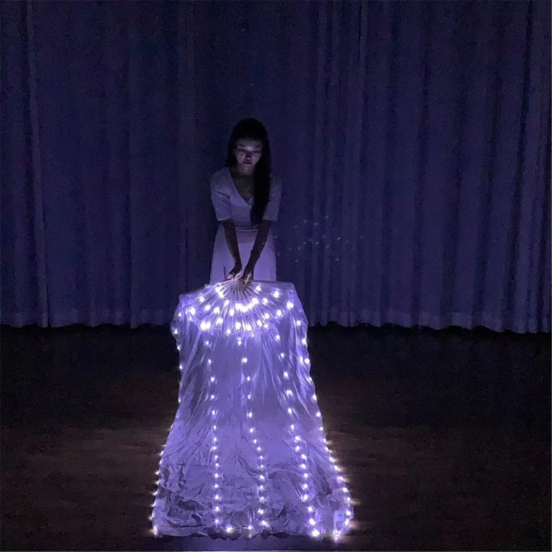 2025 New LED Belly Dance Silk Fan 1.8m Panjang Bamboos Silk Fan Veil Hand Made Silk Fan Belly Dance LED Fan Veil Untuk