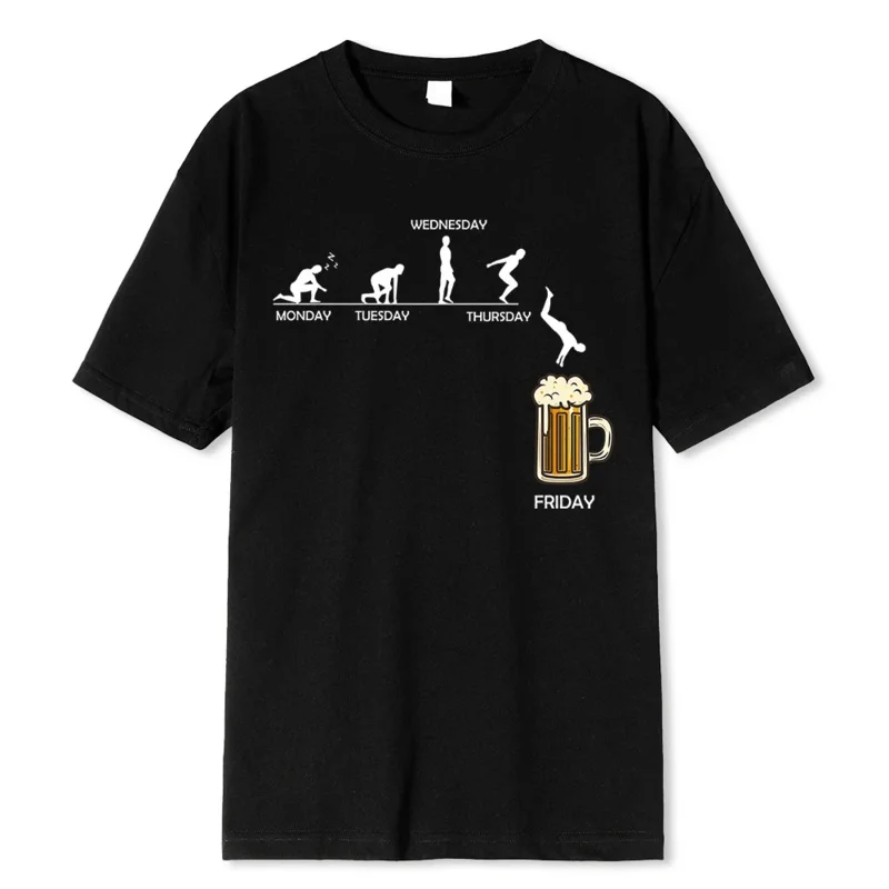 T-shirt manches courtes homme, streetwear, estival et humoristique, en coton, avec impression de bière du vendredi 80296