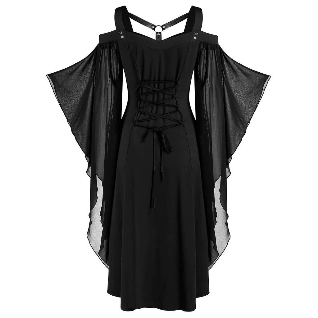 Cosplay Witch Dress for Women Halloween Costumes Court Skirt Gothic Style Sexy Suspender Slip Skirt Strap Waist and off Shoulder