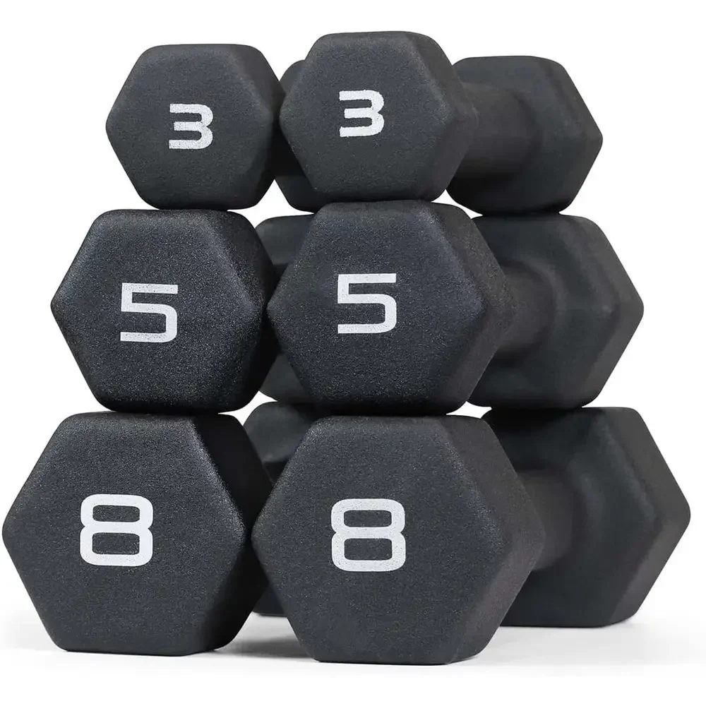 Hexagonal Neoprene Dumbbells for Grip, Muscle Toning, and Strength Training - Various Sizes and Rack Options