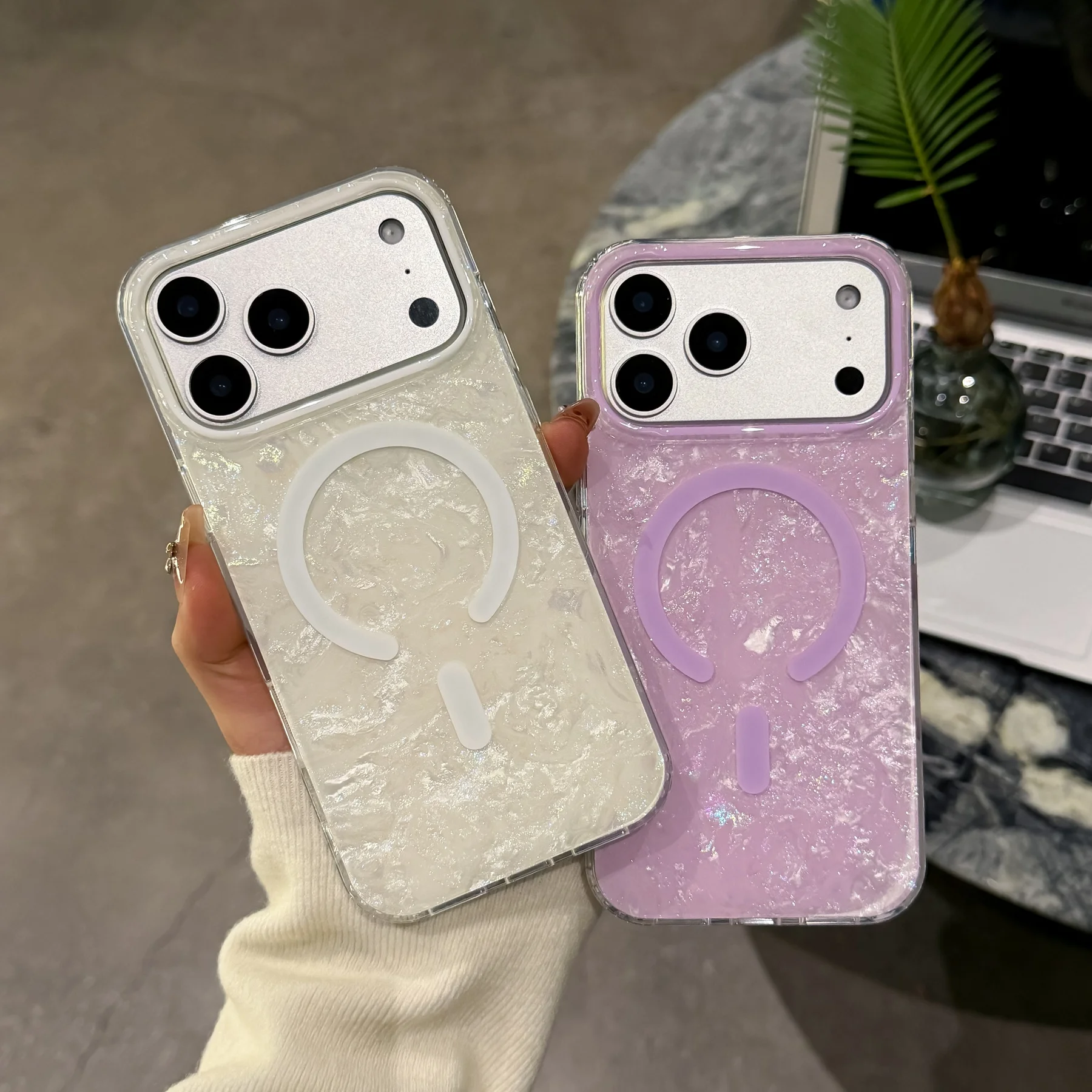 Laser Shell Conch Muster für Magsafe Hülle für iPhone 17 Air 16 15 Pro Max magnetische kabellose Aufladung IMD glänzende Stoßstangenabdeckung