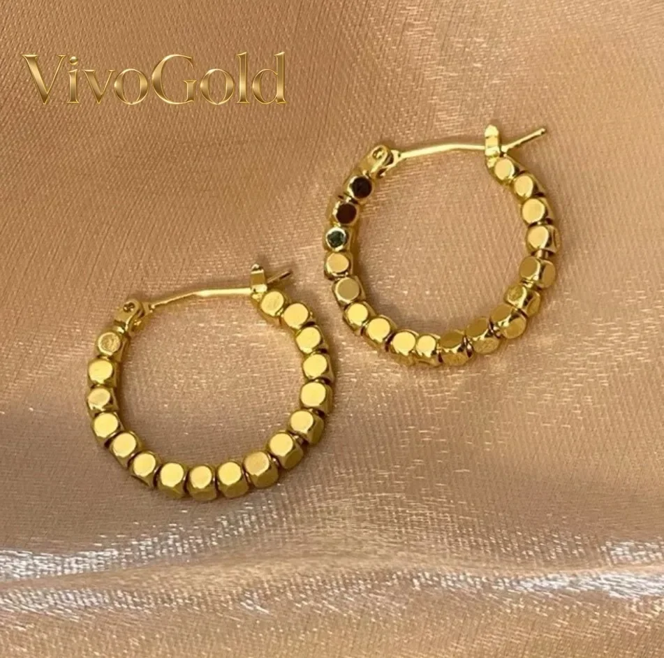 

VivoGold Новые легкие роскошные серьги VivoGold из настоящего золота 9999 пробы 24K в форме маленьких сахарных кубиков, универсальные круглые и квадратные серьги