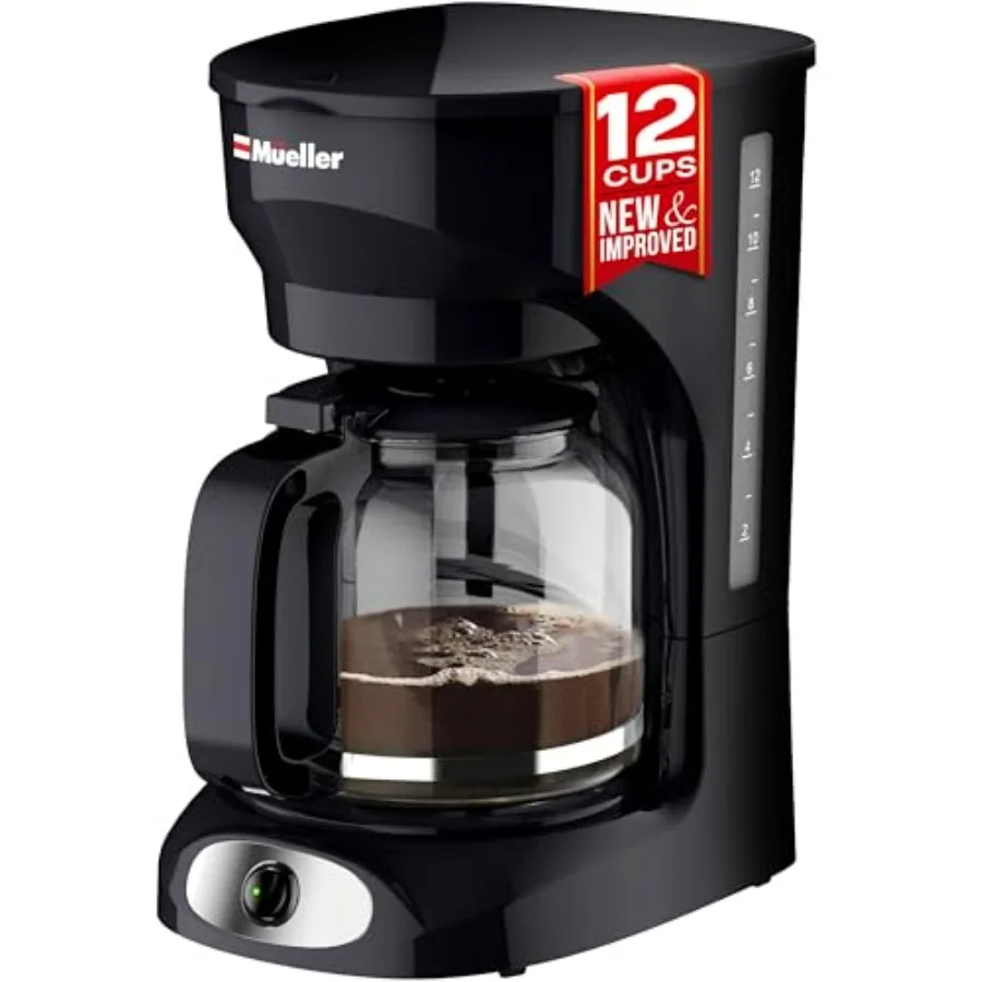 

12-Cup Drip Coffee Maker with Borosilicate Glass Carafe Clear Water Level Window Auto-Off Reusable Filter Anti-Drip Keep-Warm F