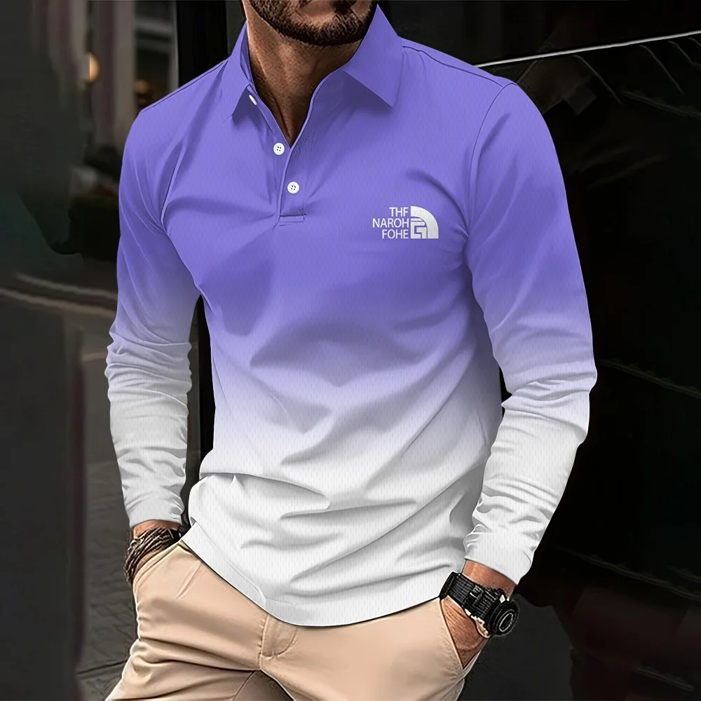 

Colorful Gradient 3D Printed Polo Shirt For Men Fashion Pattern Long Sleeve Tees Spring Casual Lapel Tops Oversized Polo Shirts