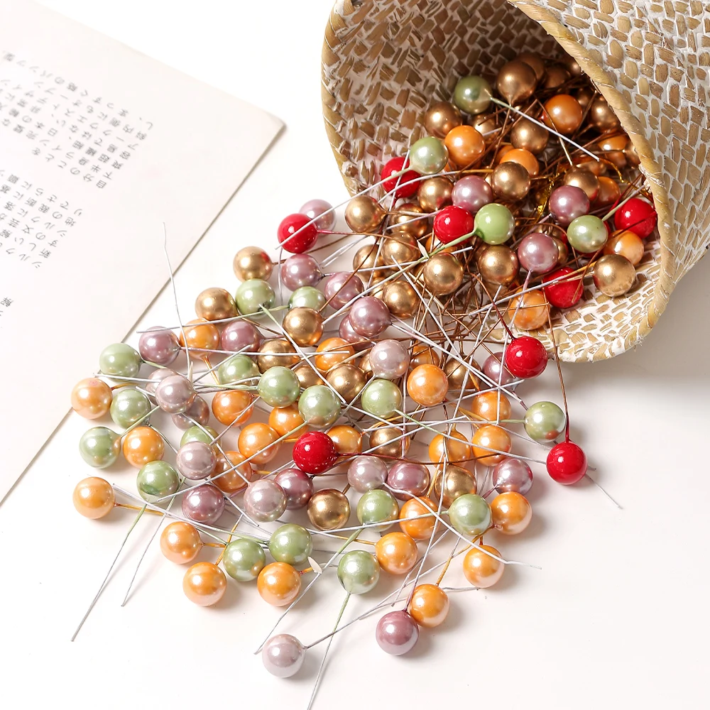 1.2cm Artificial Flowers Berry Christmas Ornaments for Home Decor Xmas Tree New Year Party Decoration DIY Cake Gift Accessories