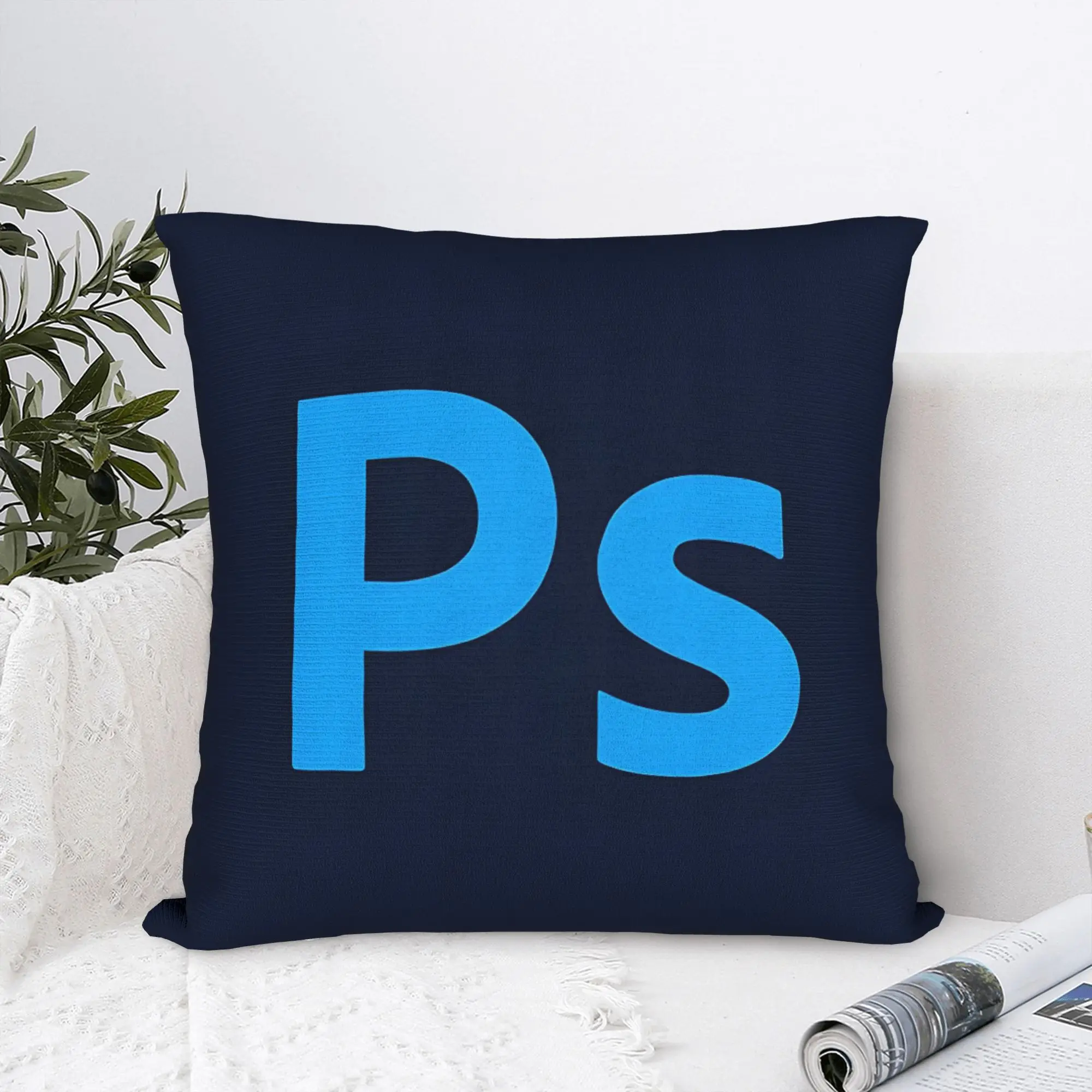 Funda de cojín plana 2D con logotipo de Adobe Photoshop Ps, no incluye almohada, funda de cojín de felpa corta, decoración para el hogar, regalo para amantes de la tecnología, 1 ud.