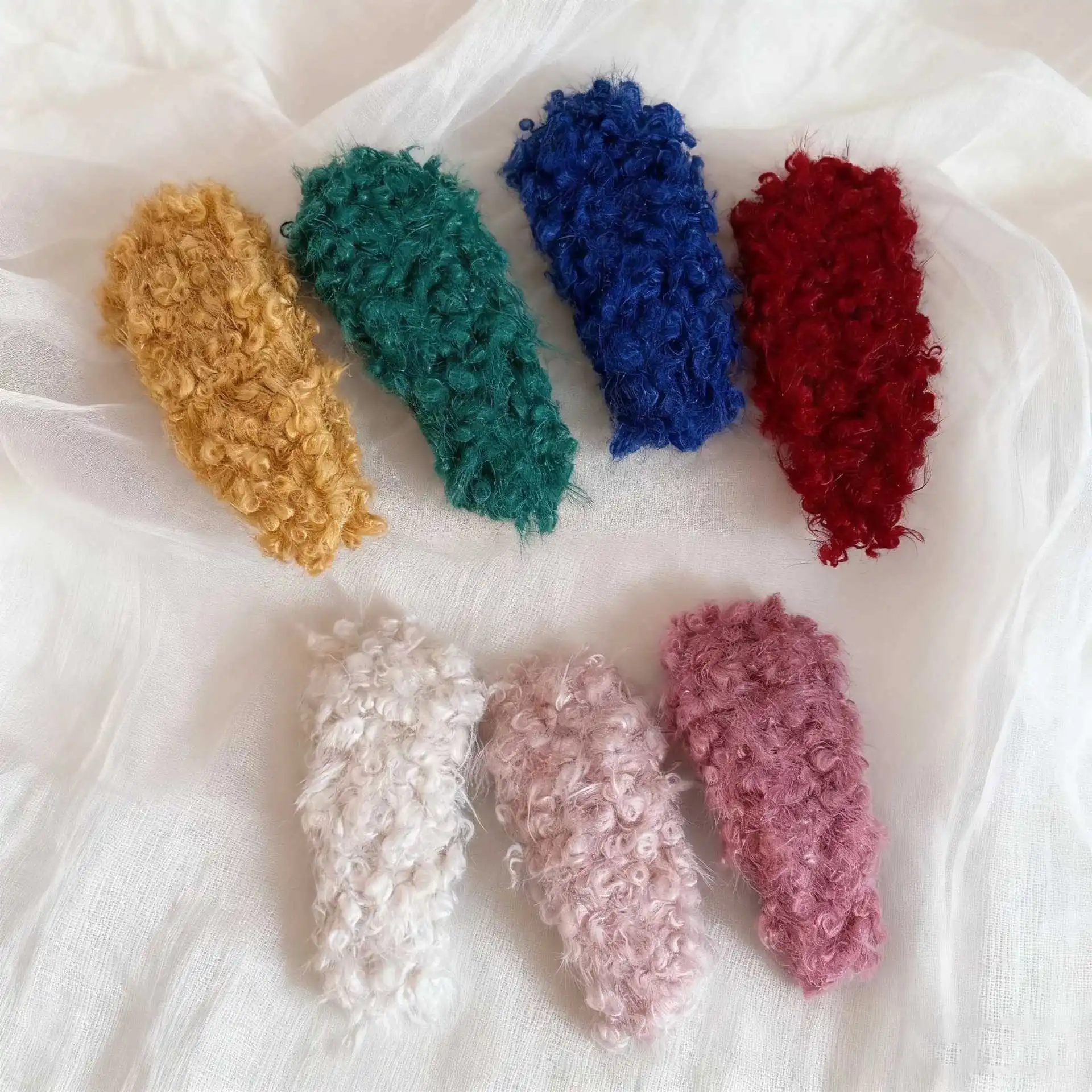 7 個のドーパミン秋冬ラムヘアクリップ、高級ぬいぐるみ前髪クリップ、ヘアクリップ、エッジクリップ、女性用ヘアアクセサリー