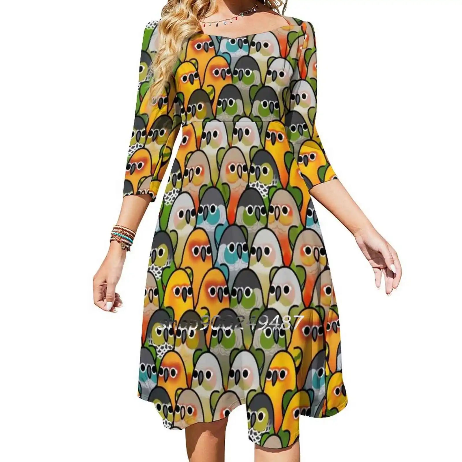 Too Many Birds!-Conure Squad Evening Party Dresses Midi Sexy Dress Female Sweet One Piece Dress Korean Bird Birds Cute Too Many