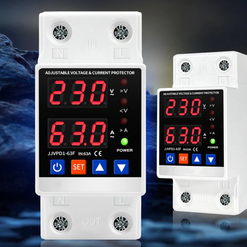 Din Rail Dual Display Protector Adjustable Over Under Voltage Protective Device Current Limiting Protector