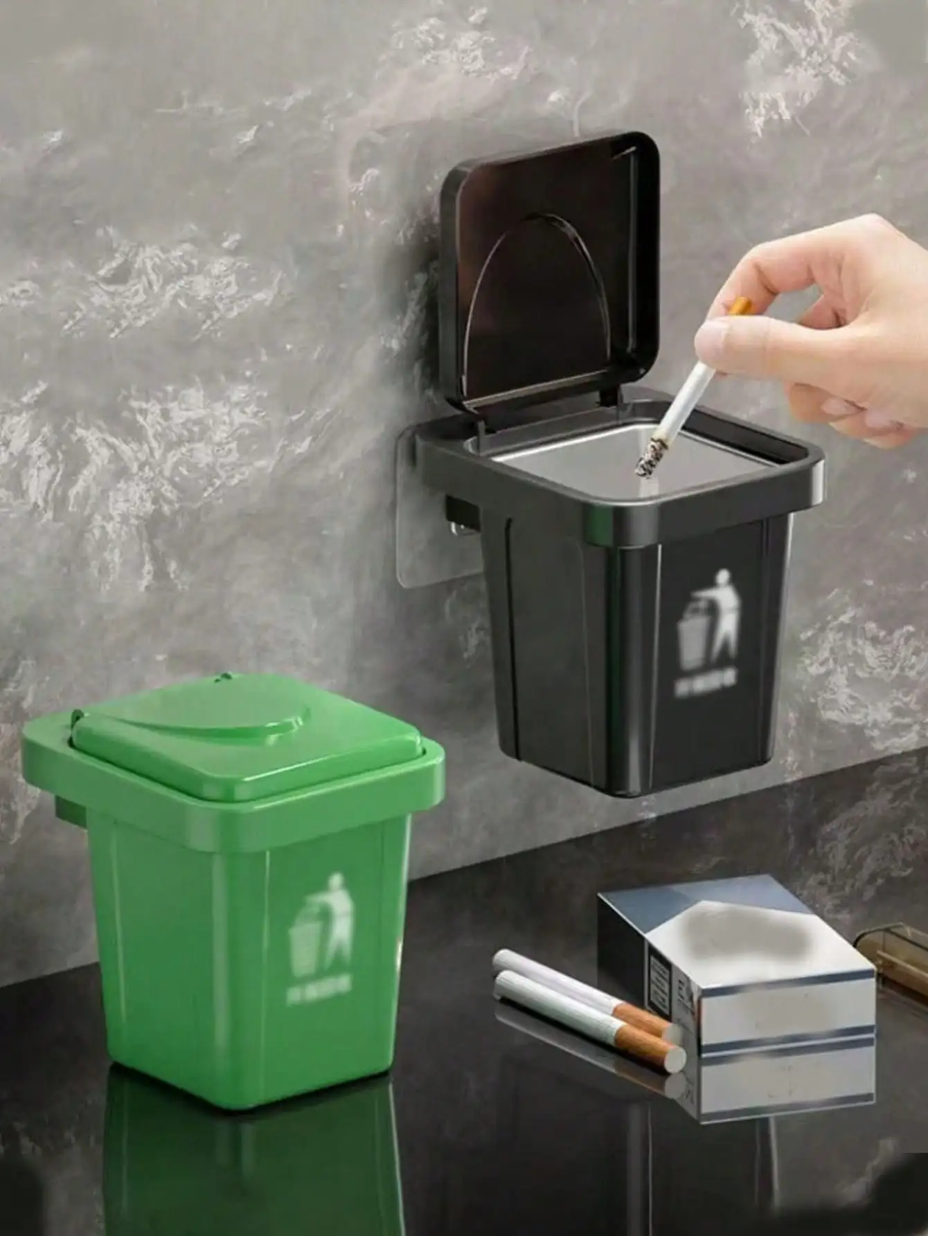 1 Pc Trash Bin Ashtray, A Creative Combination Of Trash Can And Ashtray, Wall Mounted Personalized Non-Perforated Smoking Device