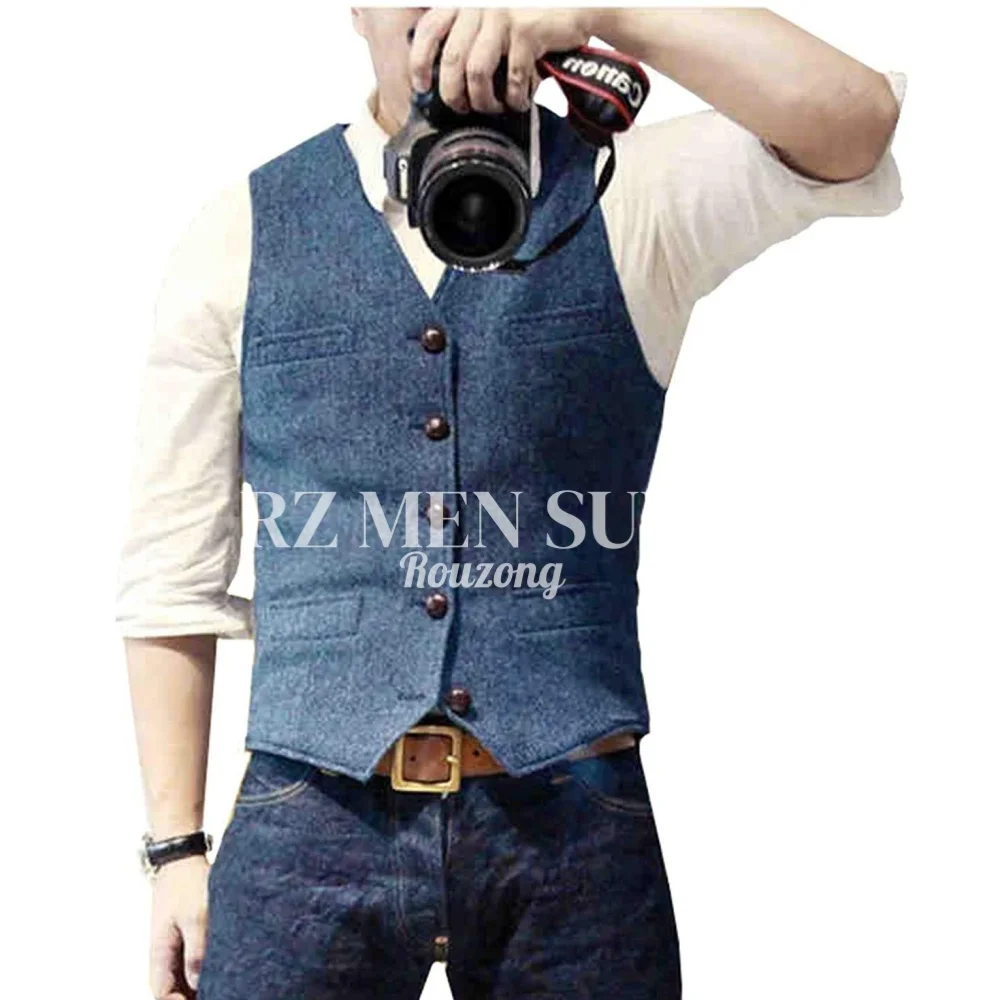 

Mens Suit Vest Waistcoat Tweed Retro V Neck Wool Herringbone for Prom жилетка мужская