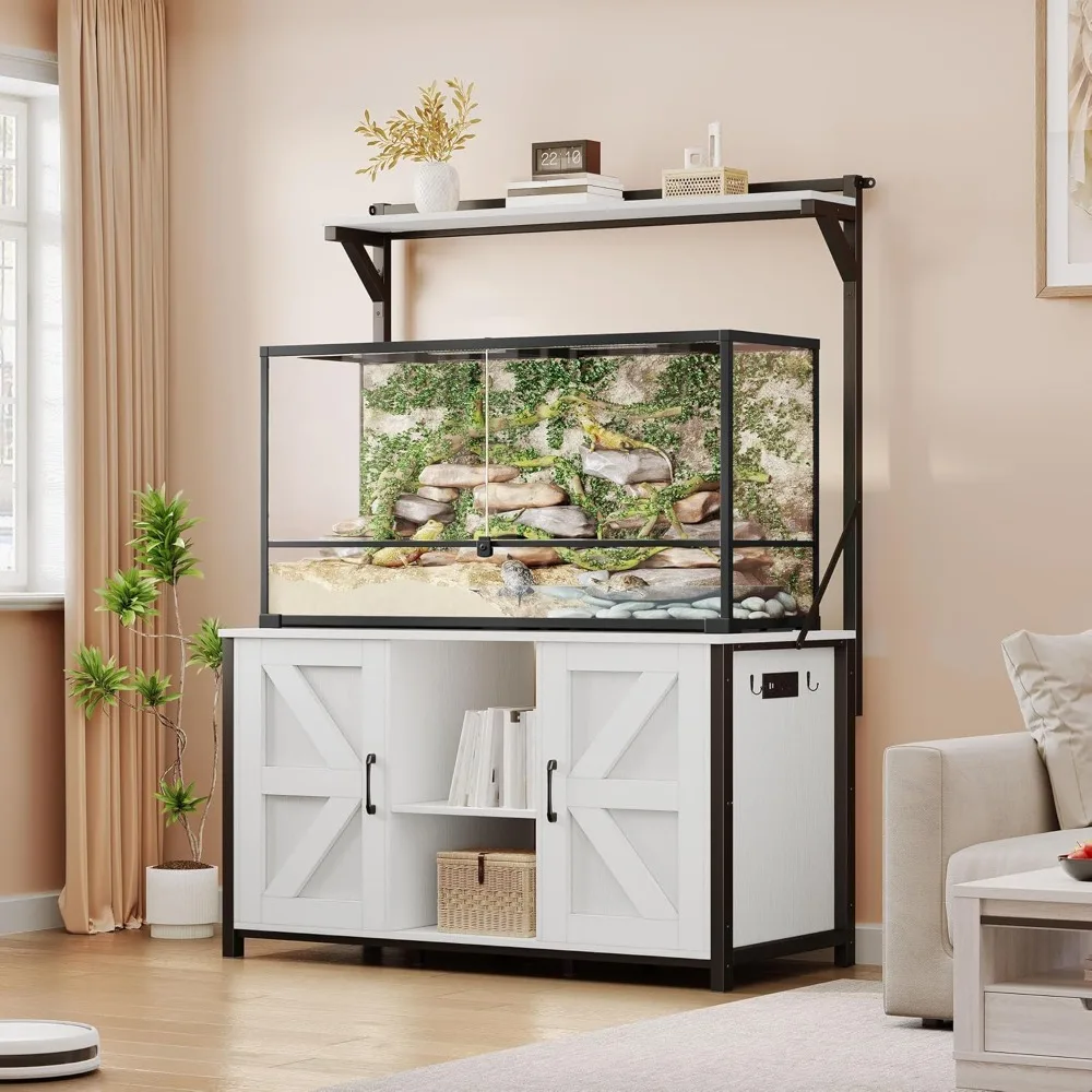 

40-120 Gallon Reptile Tank Stand with Power Outlet, Heavy Duty Aquarium Stand with Accessories Storage Cabinet - Metal