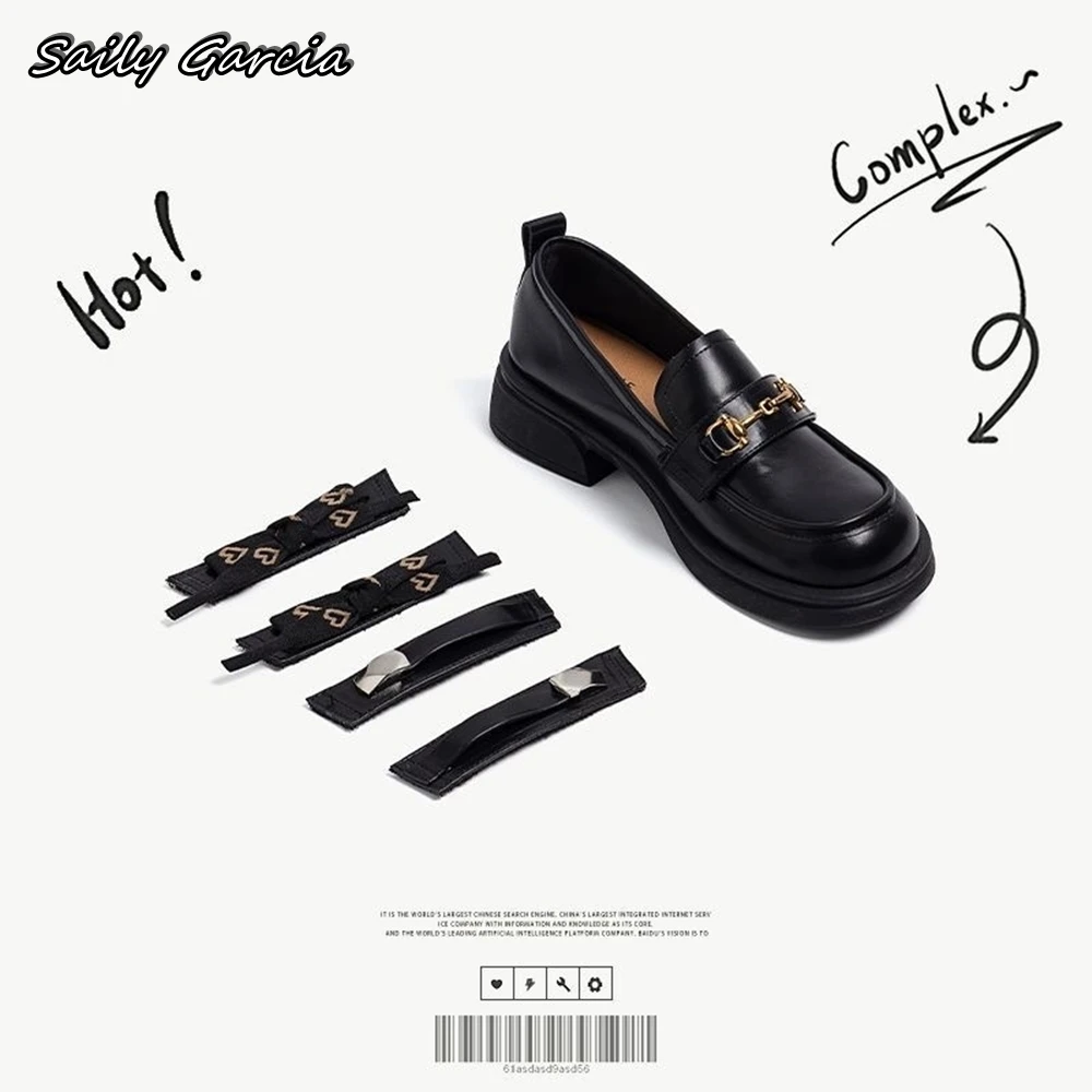 Solid Retro Glossy Interchangeable Metal Trim Casual Loafers 2024 New Design All-Match Women Flats Round Toe Platform Work Shoes