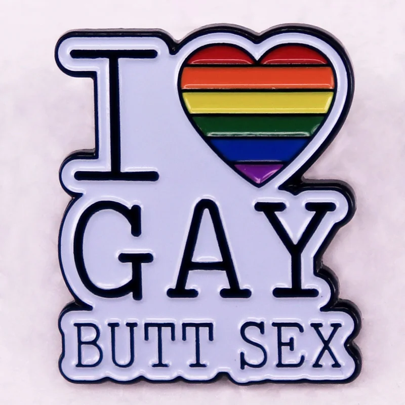 I LOVE GAY Enamel Pin rainbow heart LGBT brooch badge jewelry adult humor funny gift