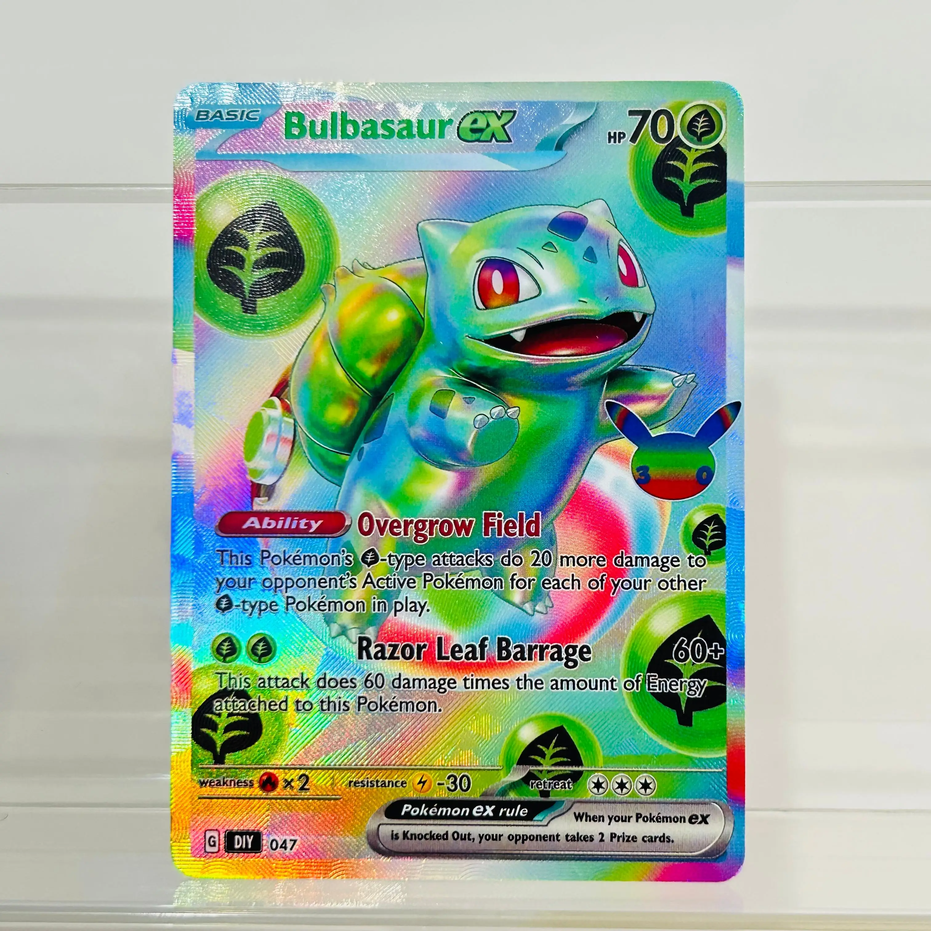 Carte à collectionner Bulbasaur ex 047 version anglaise, texture holographique, qualité premium, collection d'anime