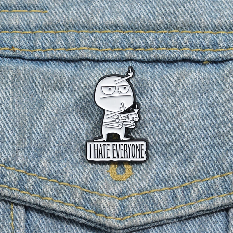 I Hate Everyone Enamel Pins Custom Stickman Middle Finger Brooches Lapel Badges Cartoon Funny Jewelry Gift for Kids Friends