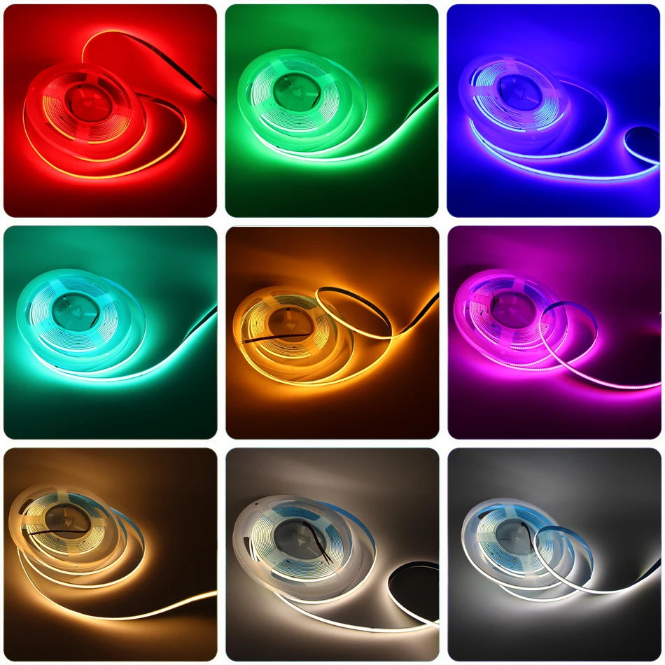 DC12V 3mm wide COB LED light strip DC5V 24V High Density Soft Flexible FCOB 384LEDs/M Strips white CRI90 Bedroom Kitchen
