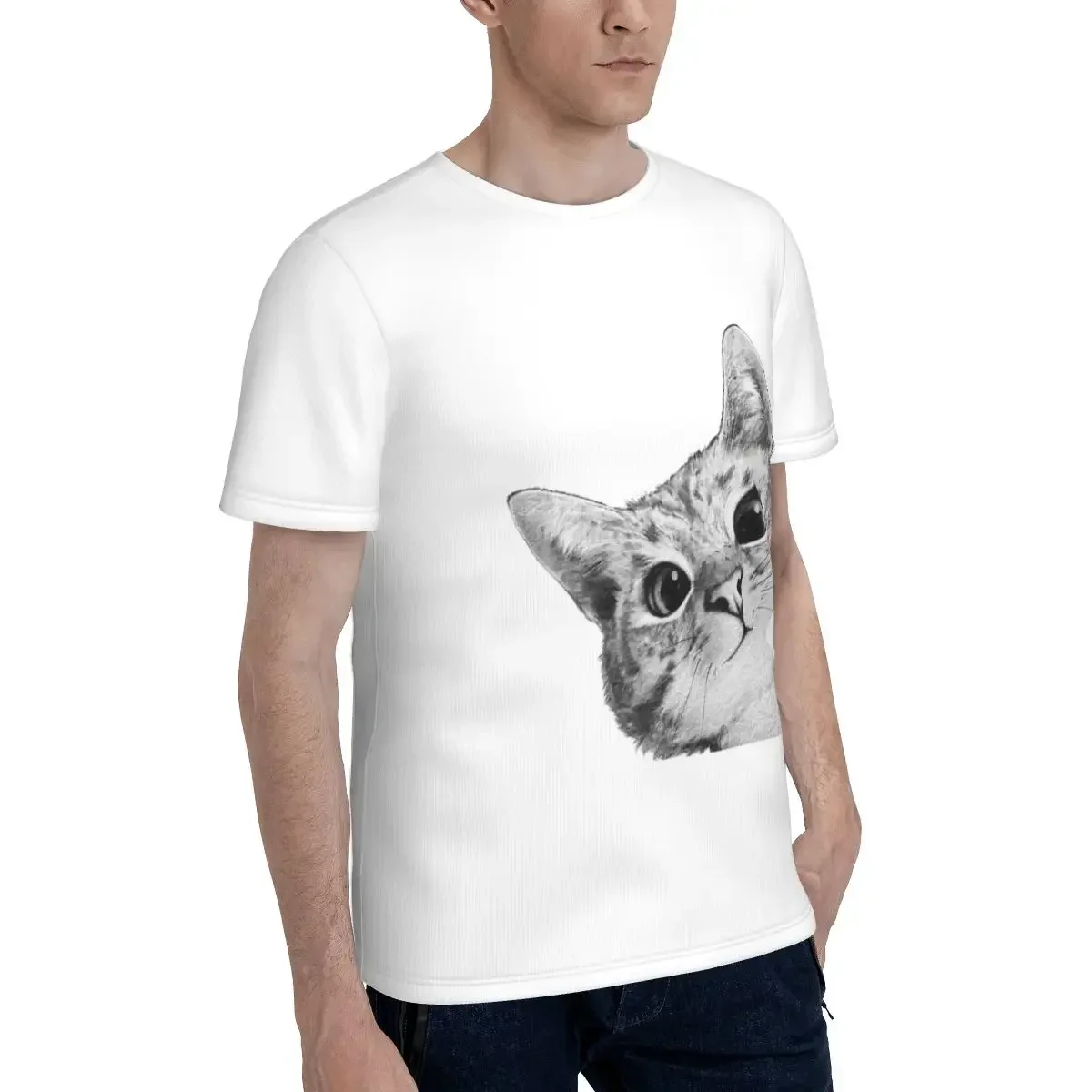 Sneaky Cat T-Shirt for Men polyester T Shirts Men's Short Sleeve O-Neck Summer Clothes Tops