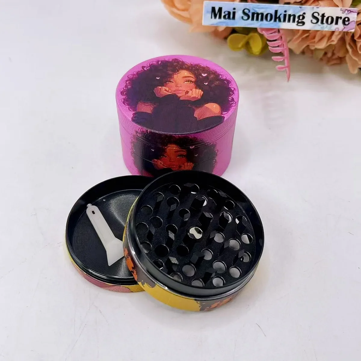 2 بوصة فتاة عشب طاحونة الكرتون 4-Layers دليل الفلفل مطحنة التوابل التوابل هاون العشب الخام التبغ طاحونة السجائر التدخين أداة #4