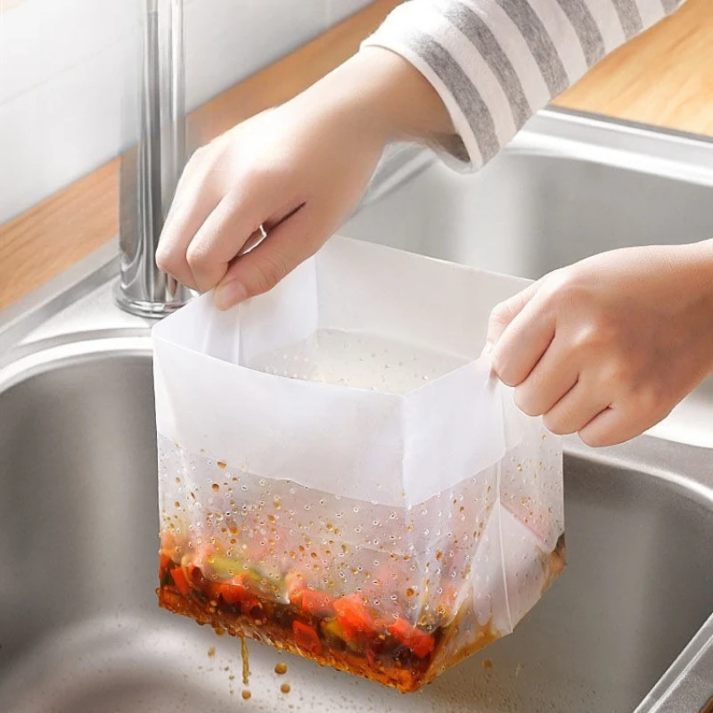 30/60/90pcs Anti-Clogging Kitchen Sink Drainage Bags Disposable Leftover Vegetable Waste Bag Stand-Up Foldable Sink Strainer Bag
