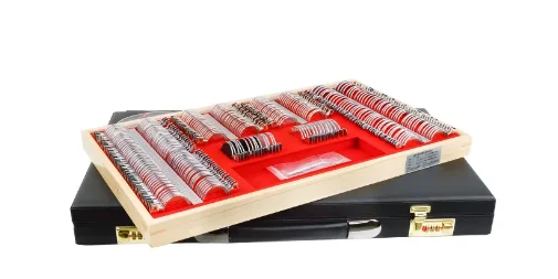 Metal frame eyewear equipment 266: optometry box, lens box, insert box