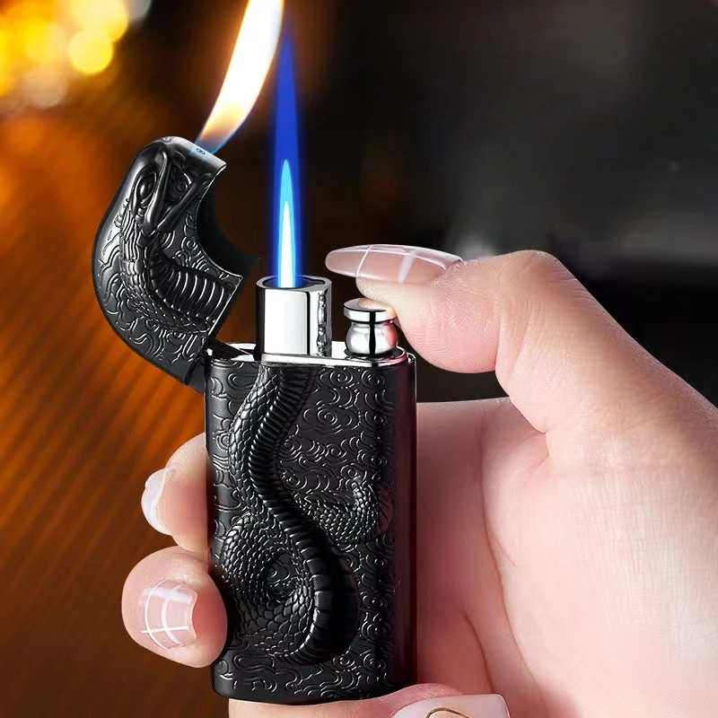 Double-flame gas lighter, three-dimensional embossed metal crocodile-shaped lighter, personalized and creative, trendy men