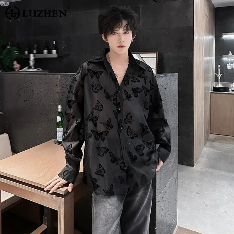 

LUZHEN Niche Design Butterfly Pattern Embroidery Long Sleeve Shirt Men's 2025 New High Quality Breathable Elegant Clothes JY3633