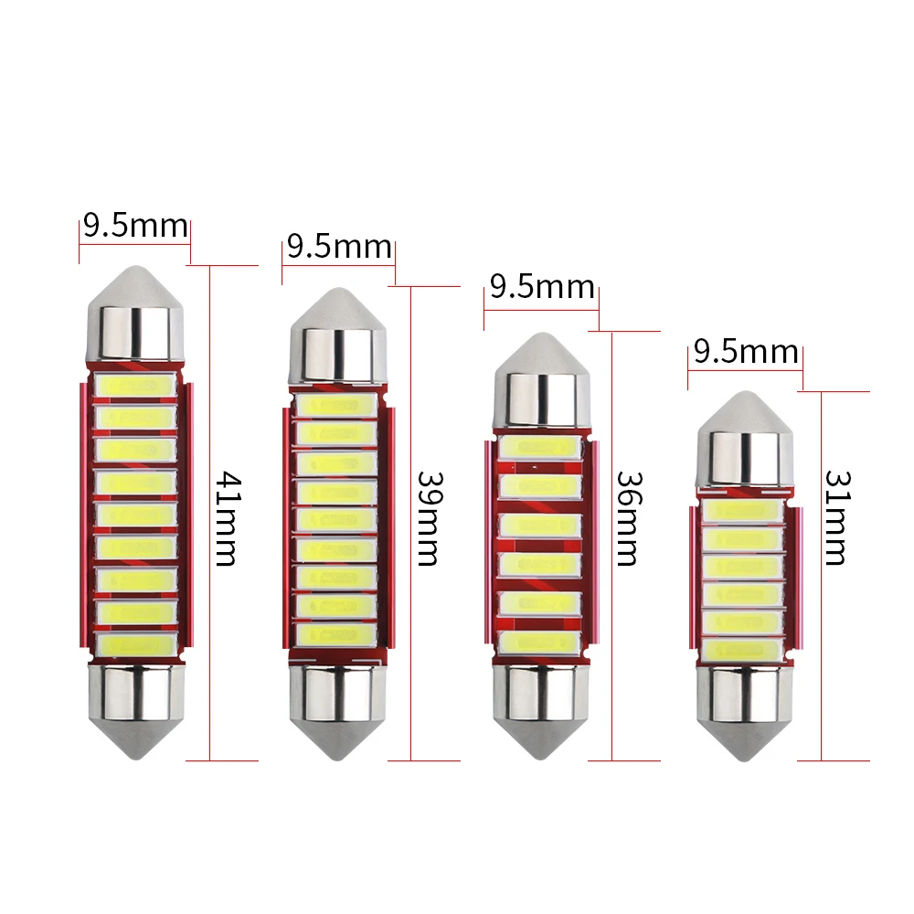 Festoon 31mm 36mm 39mm 41mm C5W C10W Auto Bulb Doom Lamp Ceiling Canbus No Error Car Interior Dome Light Trunk Lights White 12V