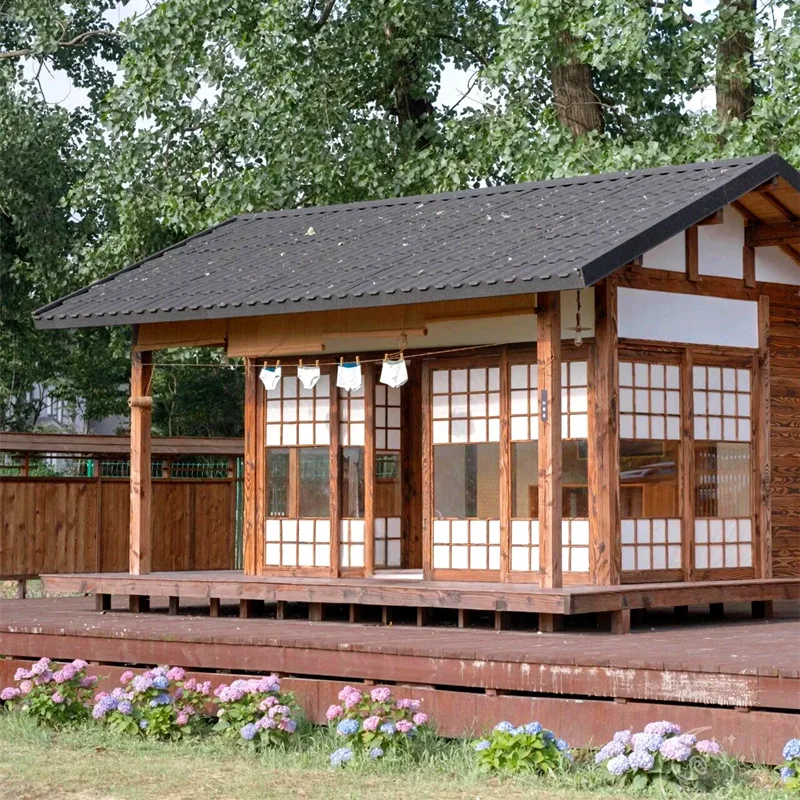 New Chinese style antique chalet outdoor pavilion homestay Japanese style courtyard villa garden tea room solid wood house