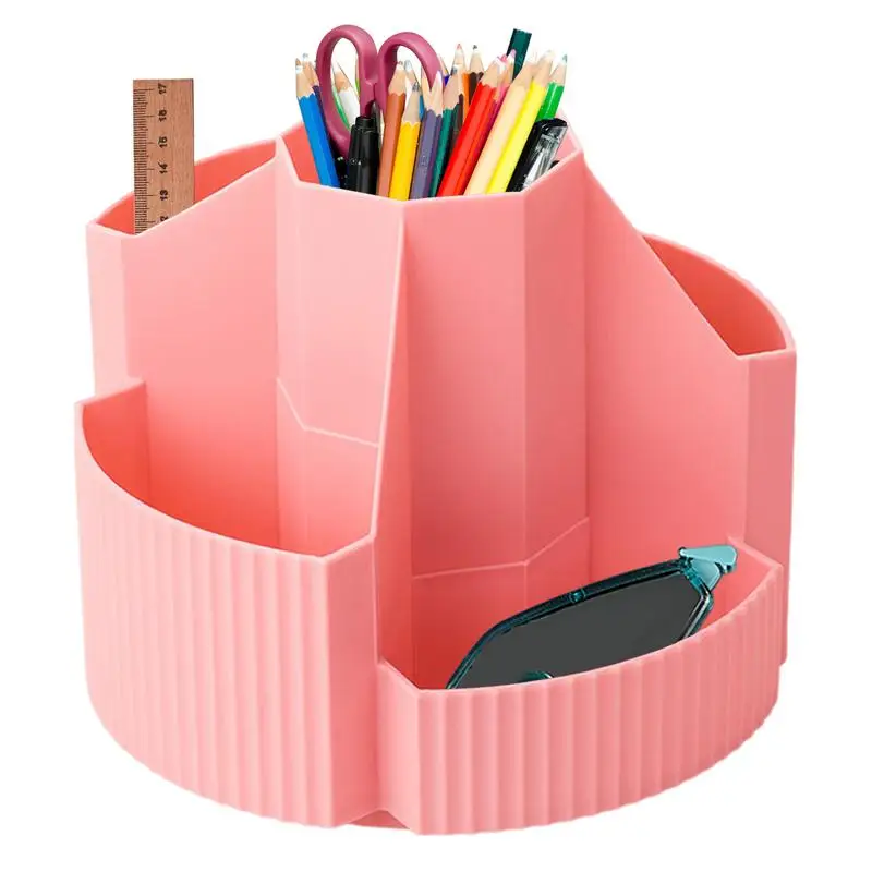 Rotating Pencil Holder For Desk 5 Compartments Marker Holder Multi-Functional Large Desktop Pen Container Organizer Desk