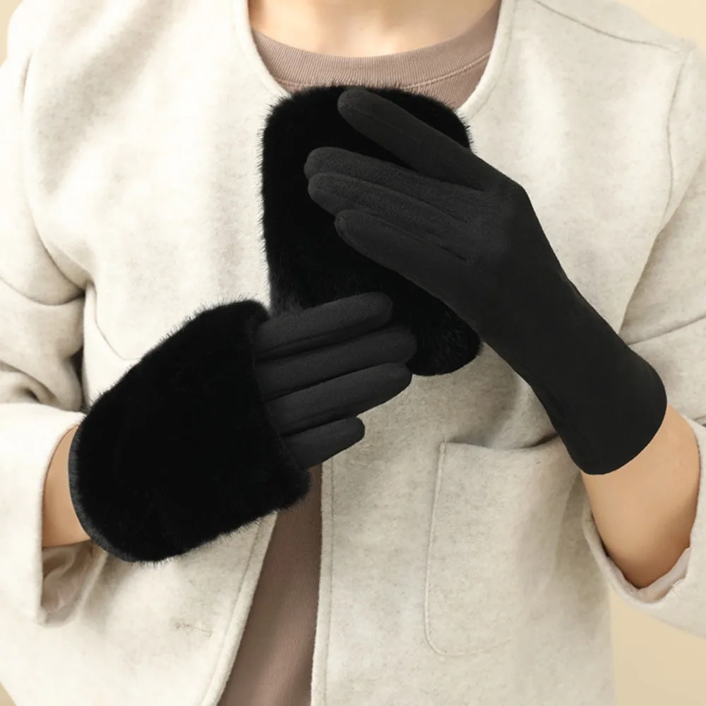 

New Suede Winter Gloves Touchable Screen Plush Touch Screen Gloves Warm Full Finger Driving Mittens Women Men
