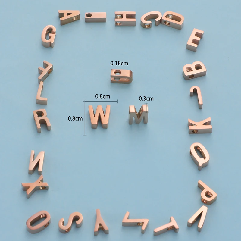 Fnixtar 5Pcs/Lot 3*8mm Letter Charms Stainless Steel Mirror Polished Bead 1.8mm Small Hole Bead Alphabet A-Z Charms