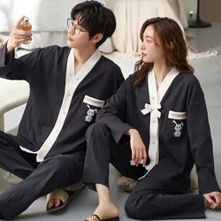 New Fashion Waffle Couple Pajamas Men Fall Winter Comfortable Cotton Long-sleeved Women's Wedding Festive Big Red Homewear Suit