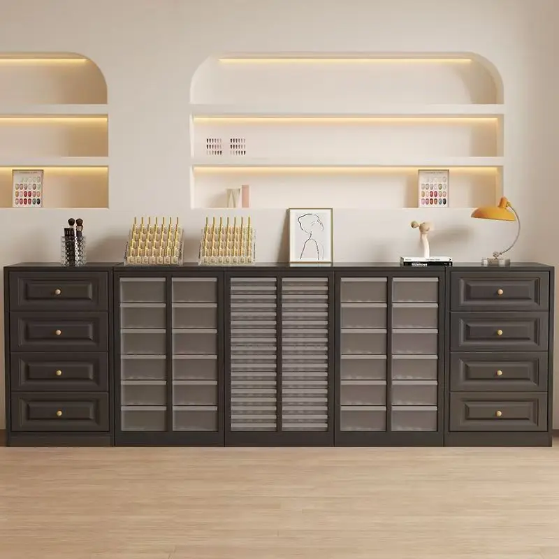 Black  Nail Art Display Cabinet  Nail Polish Glue Storage Cabinet    Multi-layer Floor Standing Cabinet
