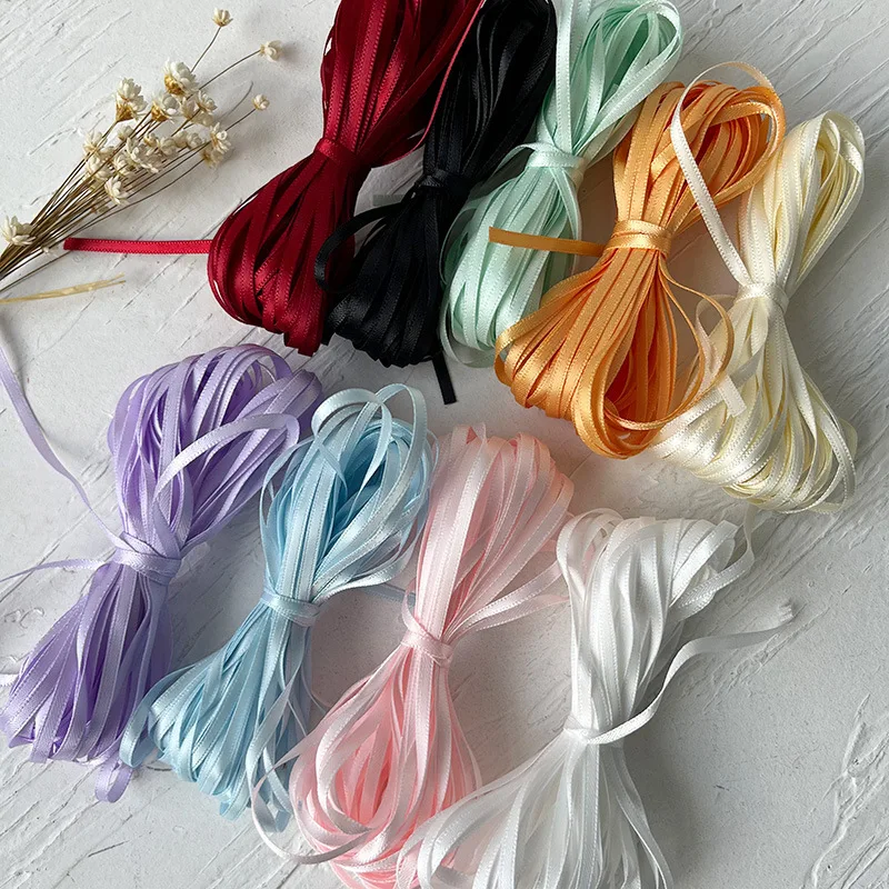 Ruban de soie coloré 3mm X10m, corde tressée, ruban décoratif, accessoires de vêtements de poupée faits à la main