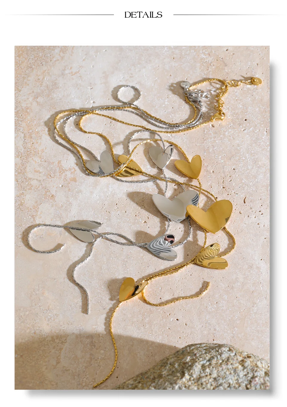 Yhpup 52+5 cm lange Halskette mit Herzanhänger aus Edelstahl, die die Brust hinunter reicht. Neu eingetroffen. Sexy, stilvoller Schmuck – Detail 7