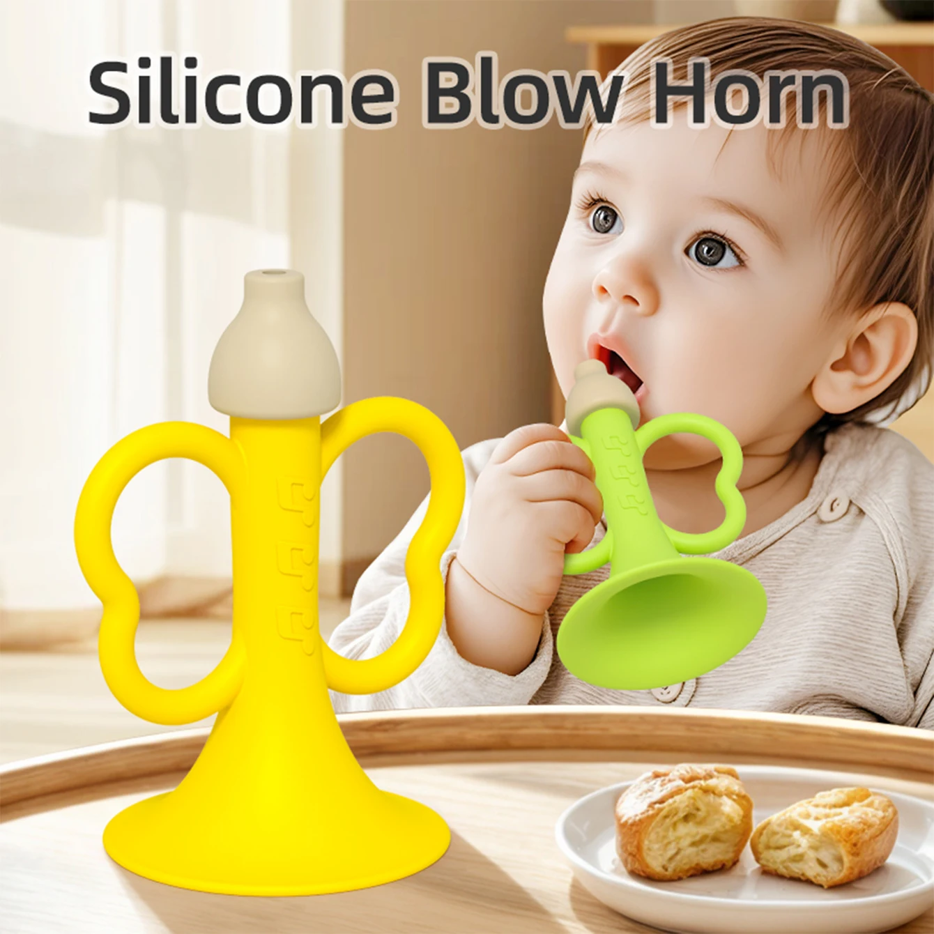 O instrumento musical de trompete pequeno de silicone infantil pode ser soprado, mastigado e brincadeado como brinquedo de educação precoce e inteligência