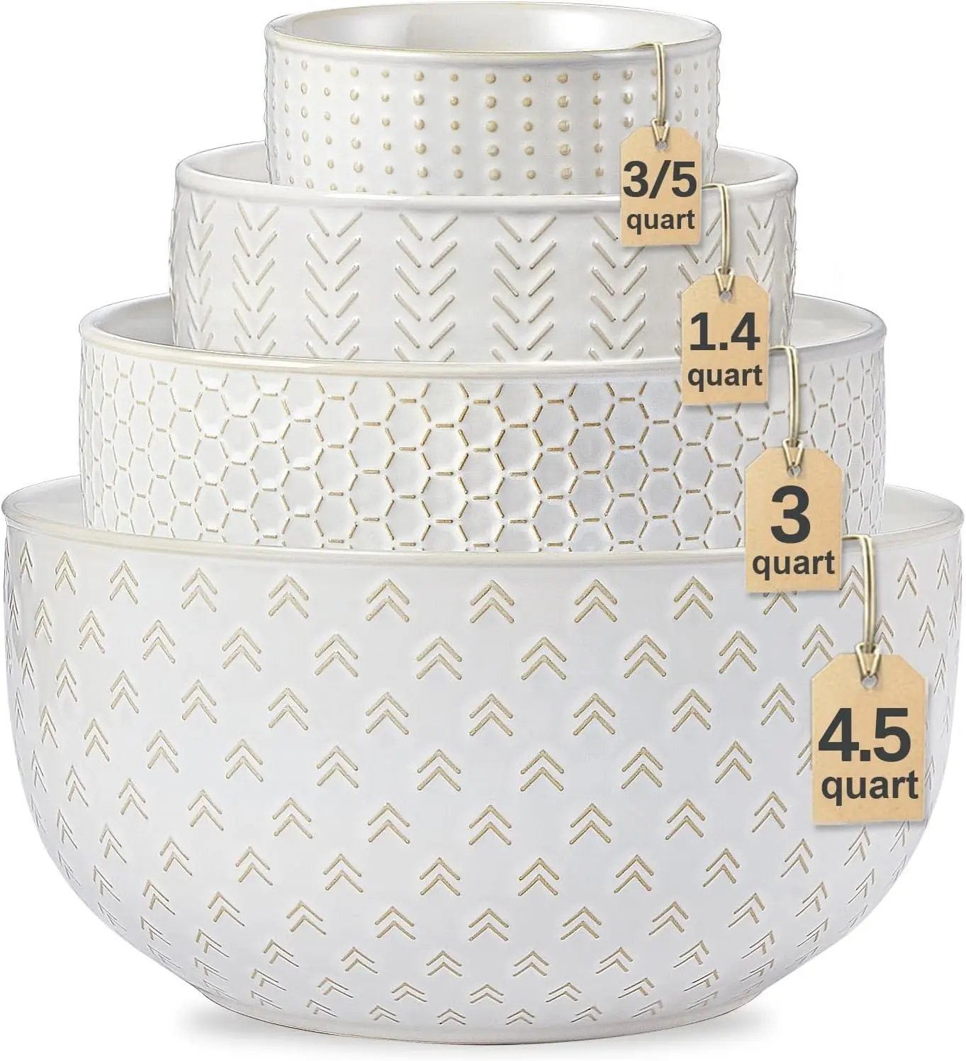 

Large Ceramic Mixing Bowls Set of 4, Nesting for Cooking Baking Salad, Oven Microwave Dishwasher Safe - Ivory White