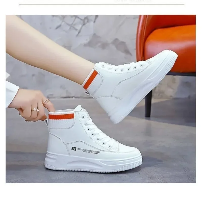 Spring Women Platform Sneakers High Top Fashion Breathable White Sport Shoe PU Leather Tennis for Women Baskets Femme Compensées