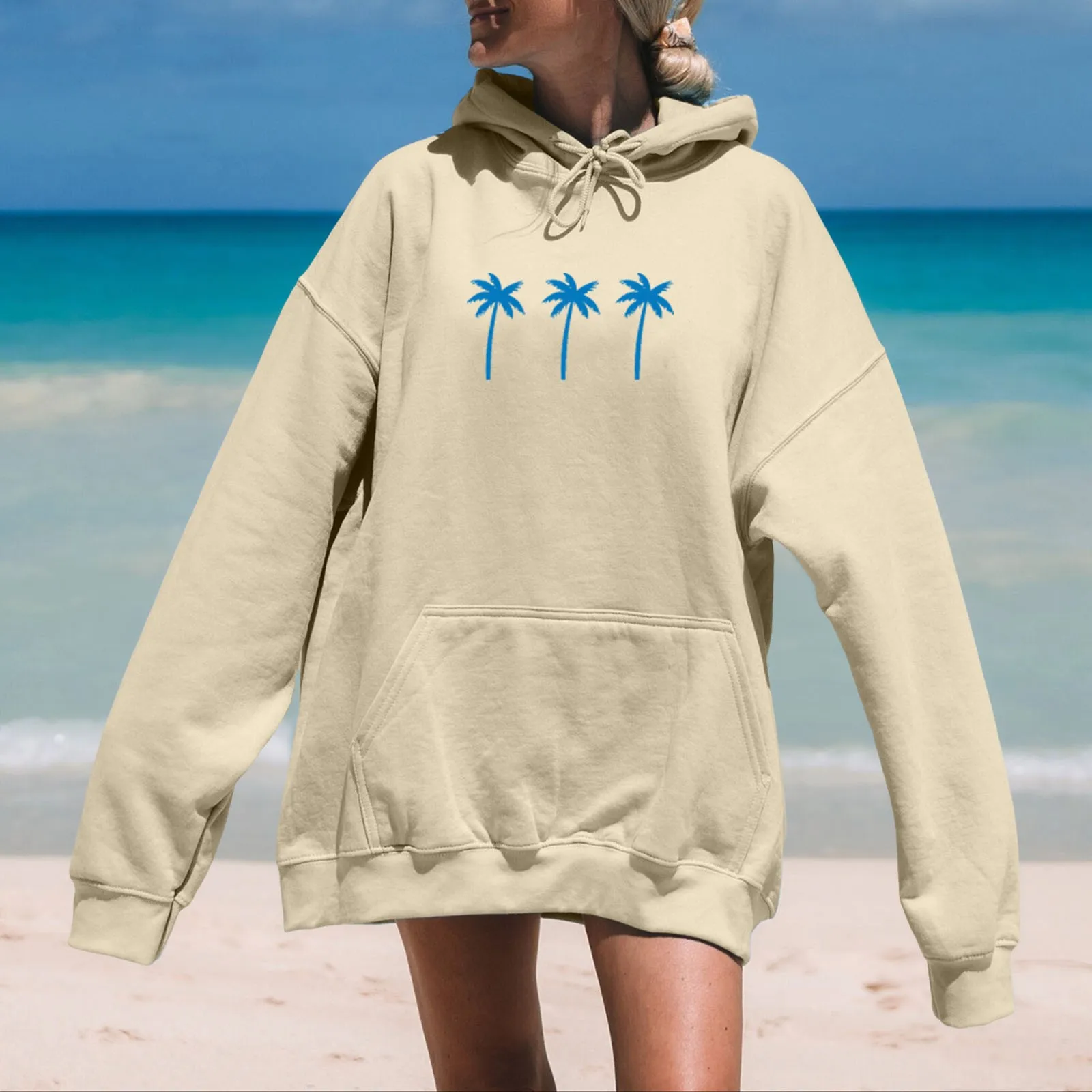 

Coconut Trees Printing Women Hoody Oversized Loose Fleece Tracksuit Basic Casual Sport Hoodies Classic Creative Sweatshirt