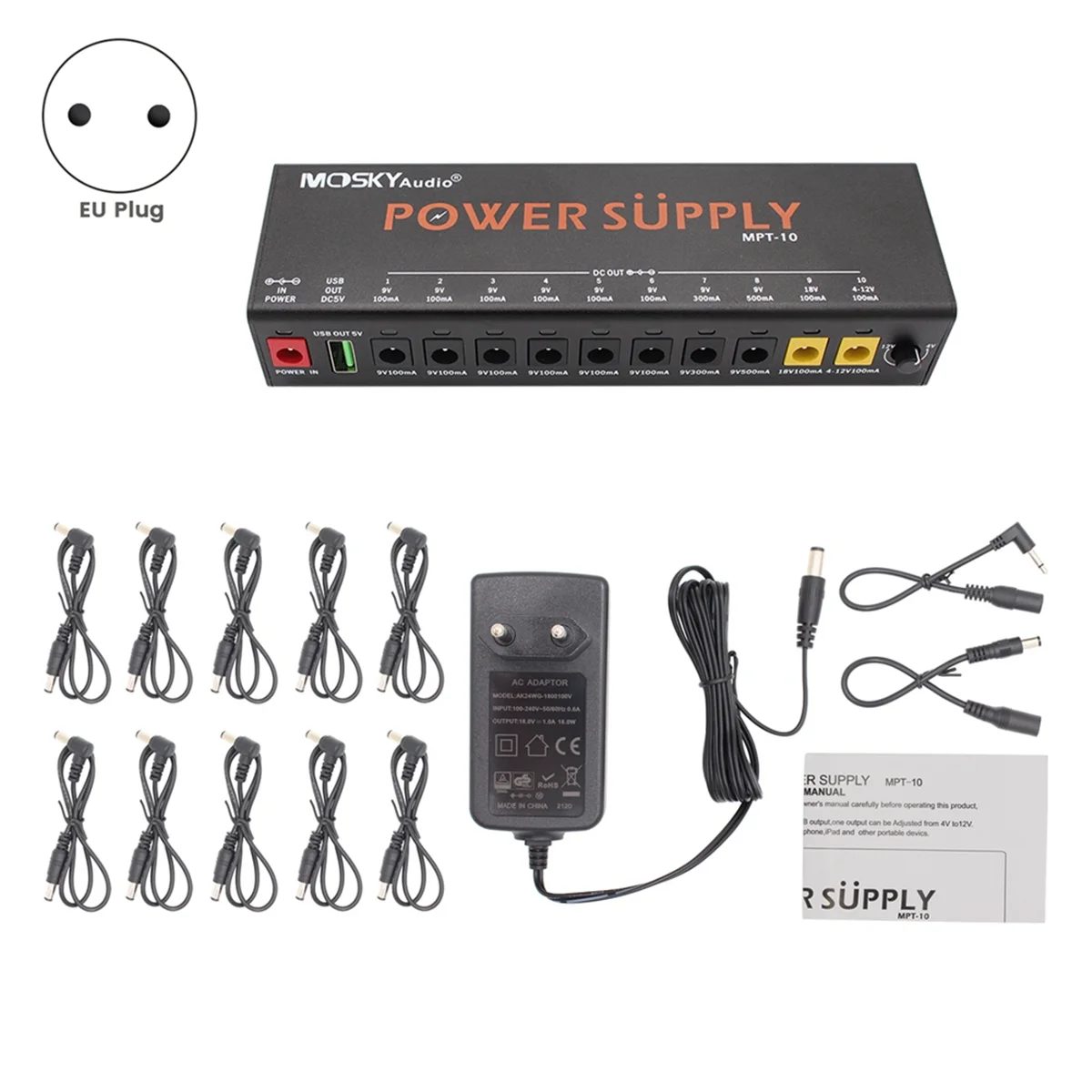 

Portable MOSKYAUDIO MPT-10 Guitar POWER SUPPLY 10 Isolated DC Outputs,EU-Plug