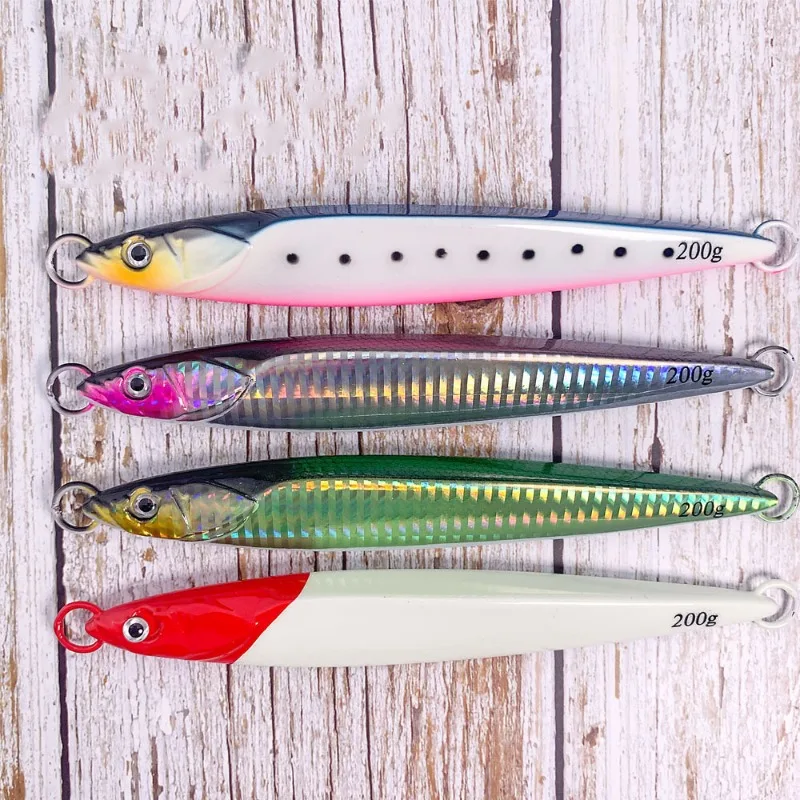 

2pcs Metal Jig Jigging Lure 150g 200g Artificial Sea Fishing Jigs Luminous UV Metal Jigging Lures Bait for Tuna Fishing Tackle