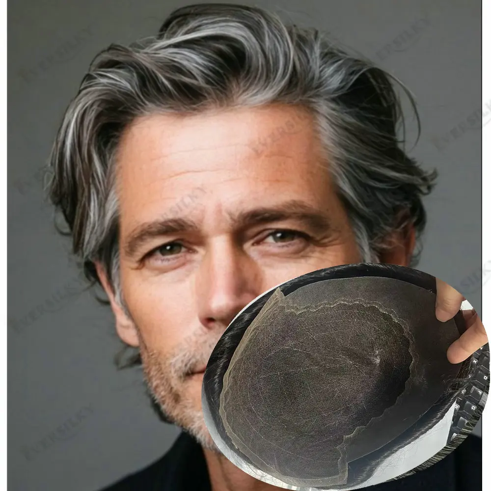 

Q6 Lace Toupee Men Indian Remy Human Hair Replacement System Mens Hairpieces French Lace Front with Skin PU Base Various Color