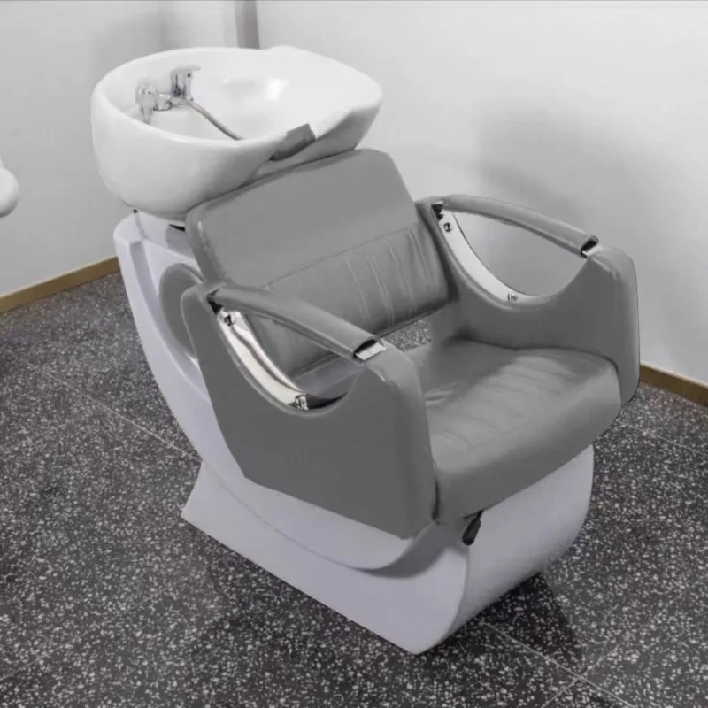 Modern Salon Ceramic Shampoo Chair and Bowl Station with Leather Upholstery Adjustable Footrest High Quality Spa Equipment