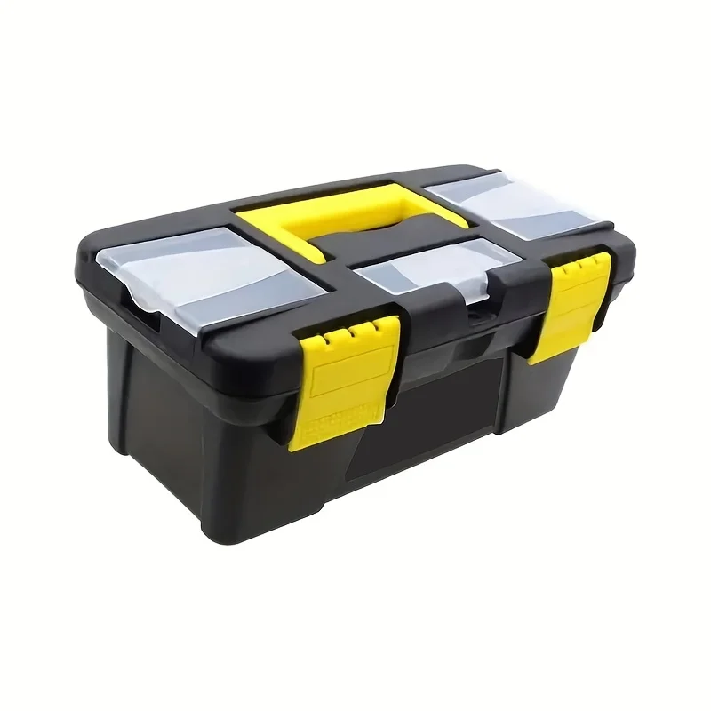 Large-Capacity Household Toolbox with Multiple Top Compartments, Plastic Tool Organizer with Lid & Handle, for Workshop Garage
