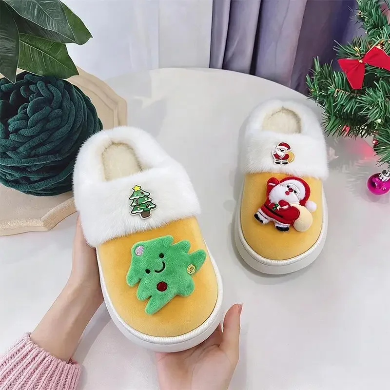 2026 Damen Süße Weihnachtsmann-Plüsch-Weihnachtspantoffeln, Winterwarme Pelz-Innenpantoffeln, Damen-Plateau-Hausschuhe, Geschenk für Mädchen – Detail 6