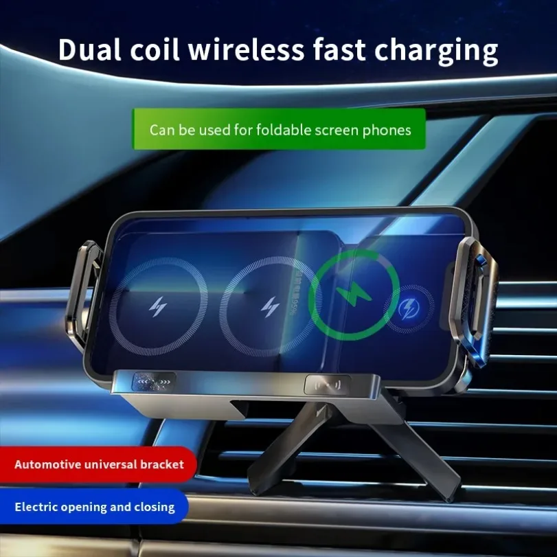Dual Coil Fold Screen Car Wireless Charger Station For Samsung Galaxy Z Fold 6 5 4 3 iPhone 16~12 Pro Max Fast Charging Stand