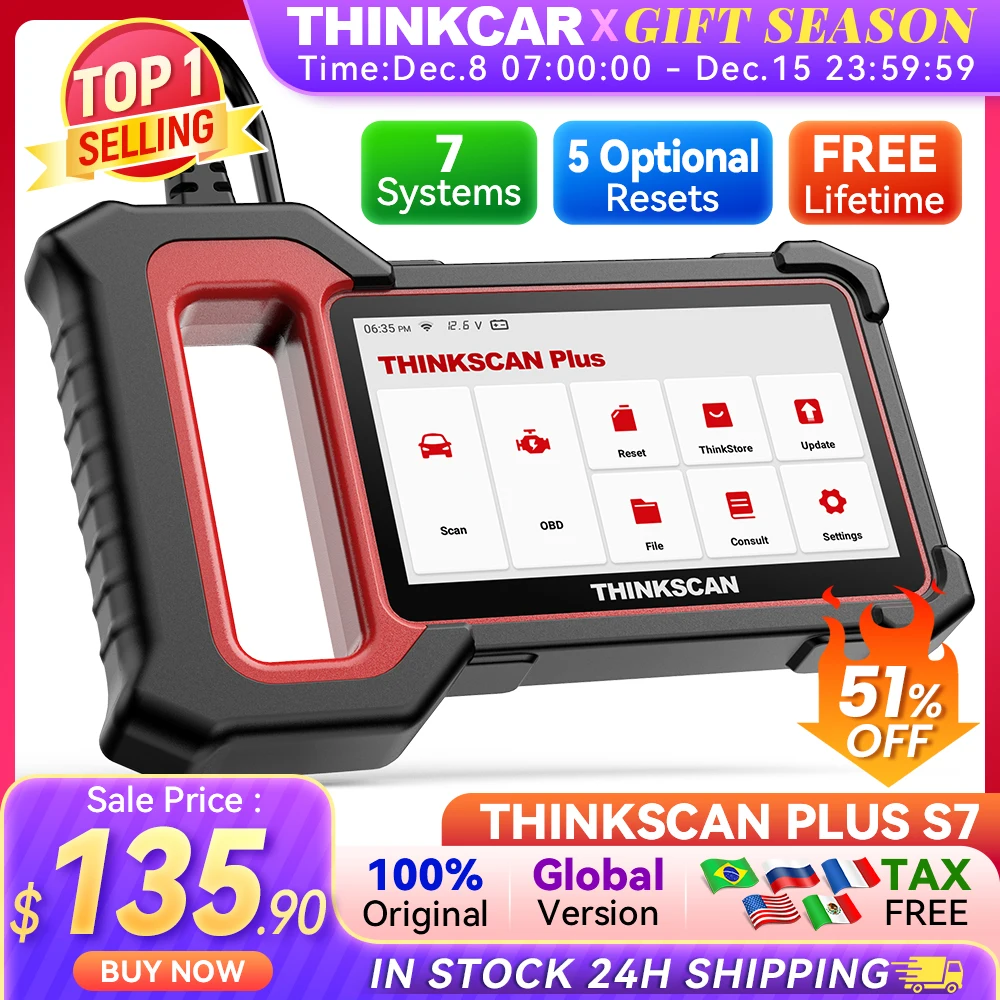 

THINKCAR Thinkscan Plus S7 S6 S4 Car Diagnostic Tools Automotivo Scanner 7 System 5 Reset Oil IMMO Free Code Reader Obd2 Scanner